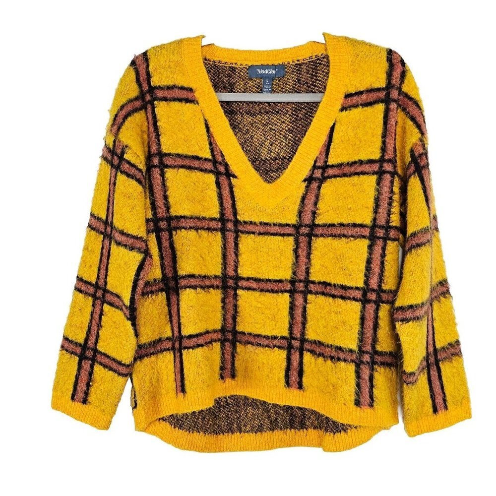 ModCloth Already Checked Pullover Sweater Womens Size Large Plaid Y2K Boho 90s